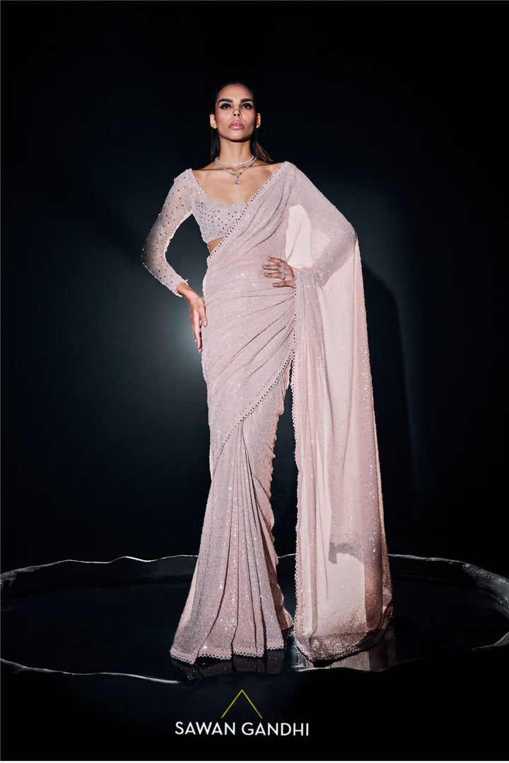 Blush pink sequins saree