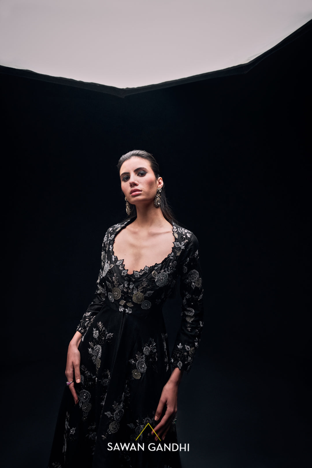 Black appliqué cape