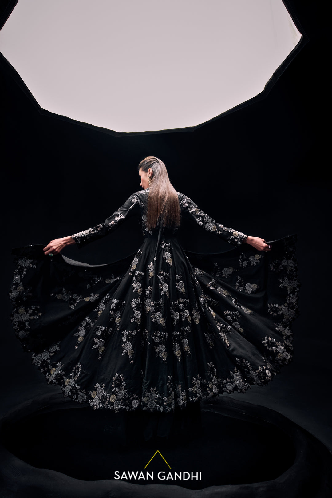 Black appliqué cape