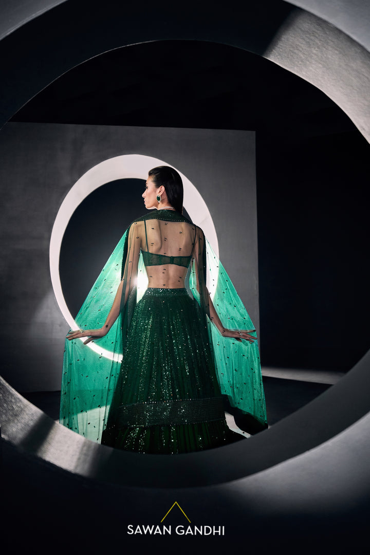Green sequins lehenga