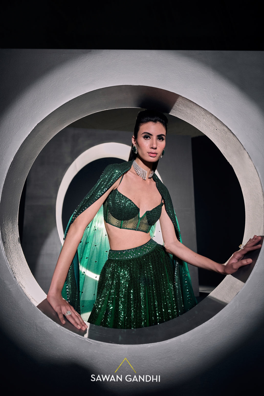 Green sequins lehenga