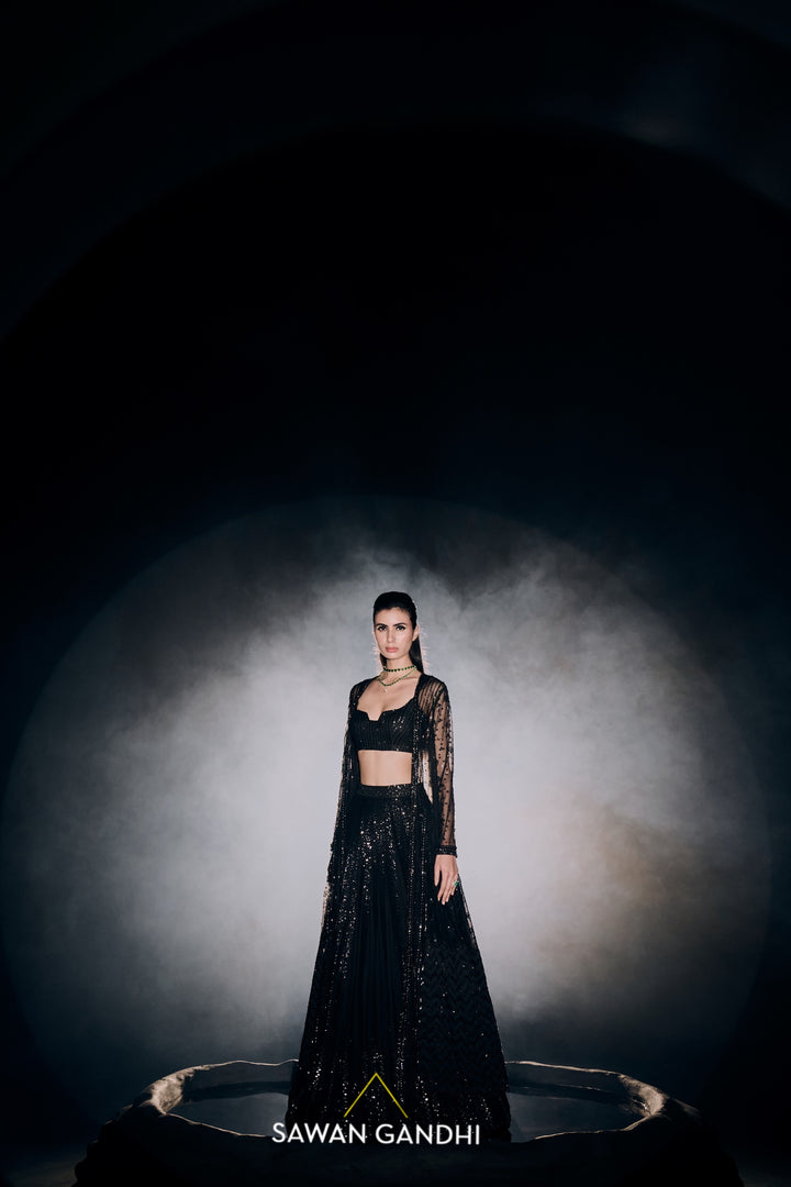 Black sequins stripe lehenga