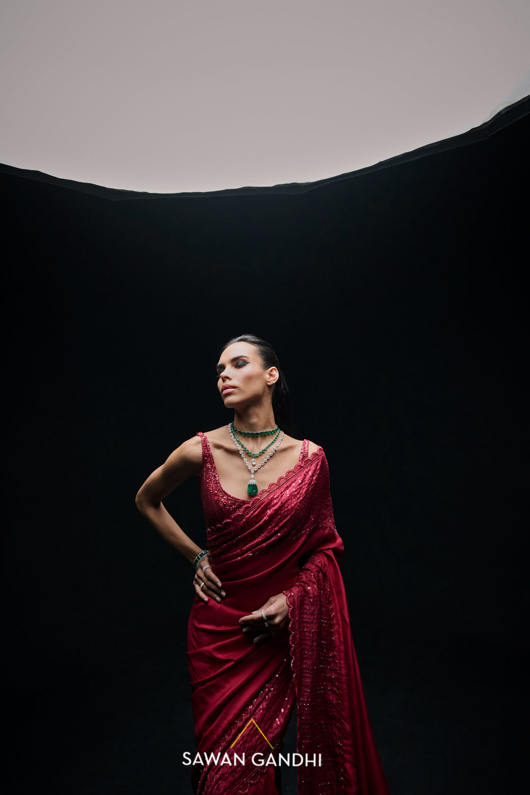 Red dupin silk saree with gicha border