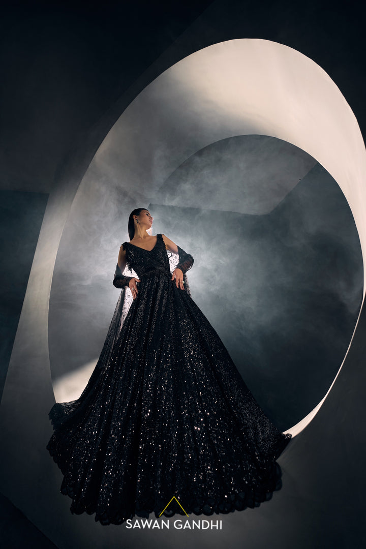 Black sequins and cutdana work gown