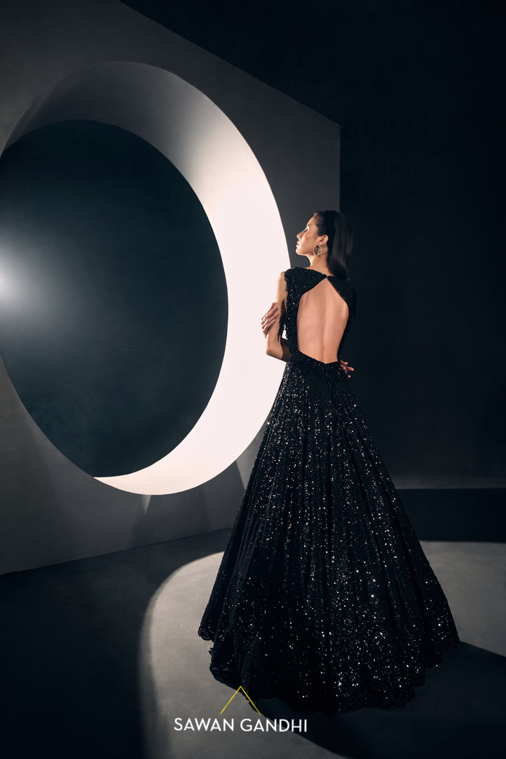 Black sequins and cutdana work gown