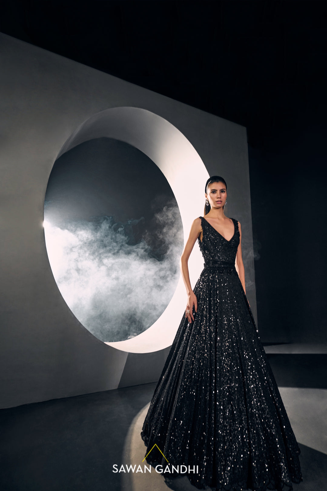 Black sequins and cutdana work gown