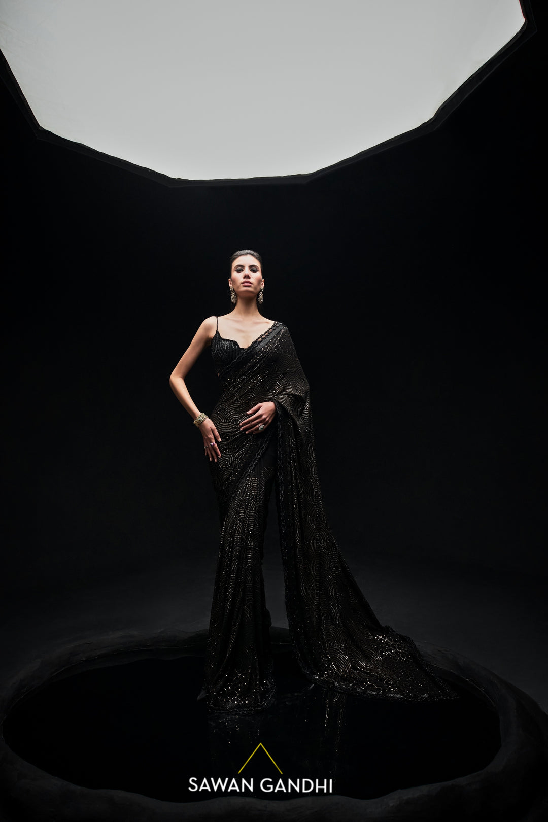 Black mukaish work saree