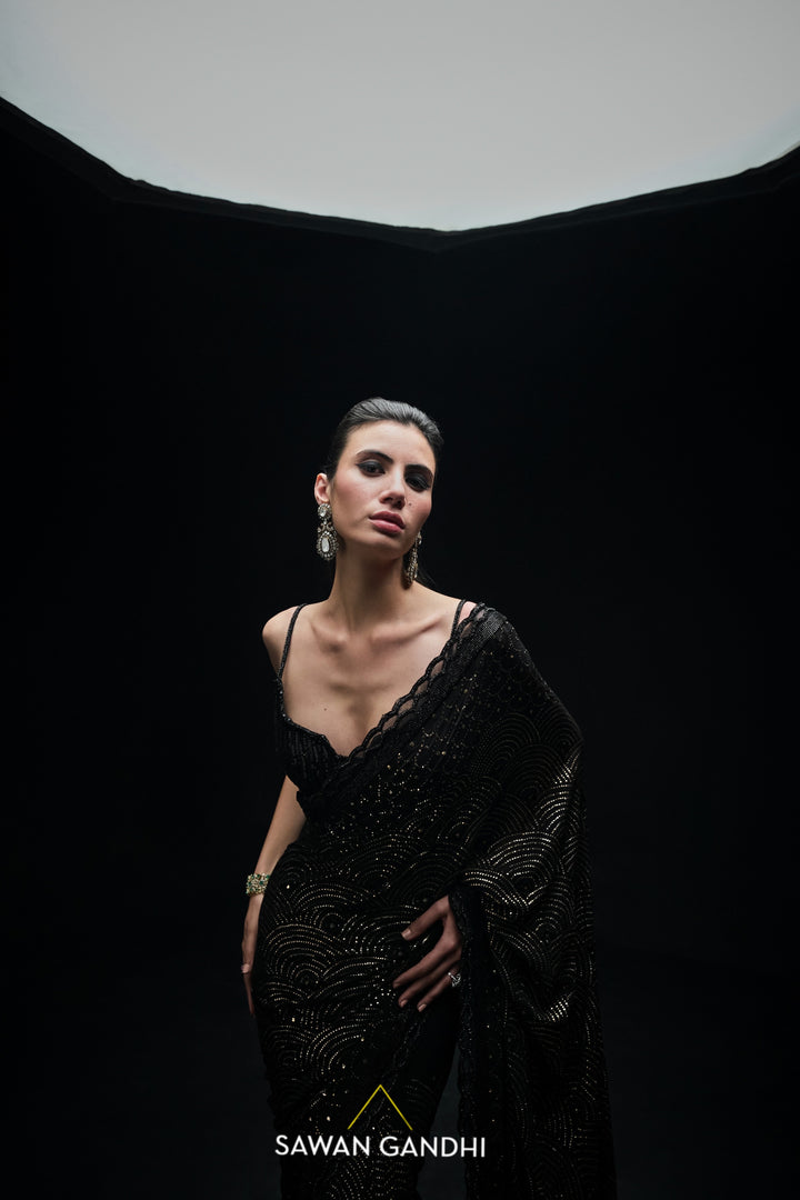 Black mukaish work saree