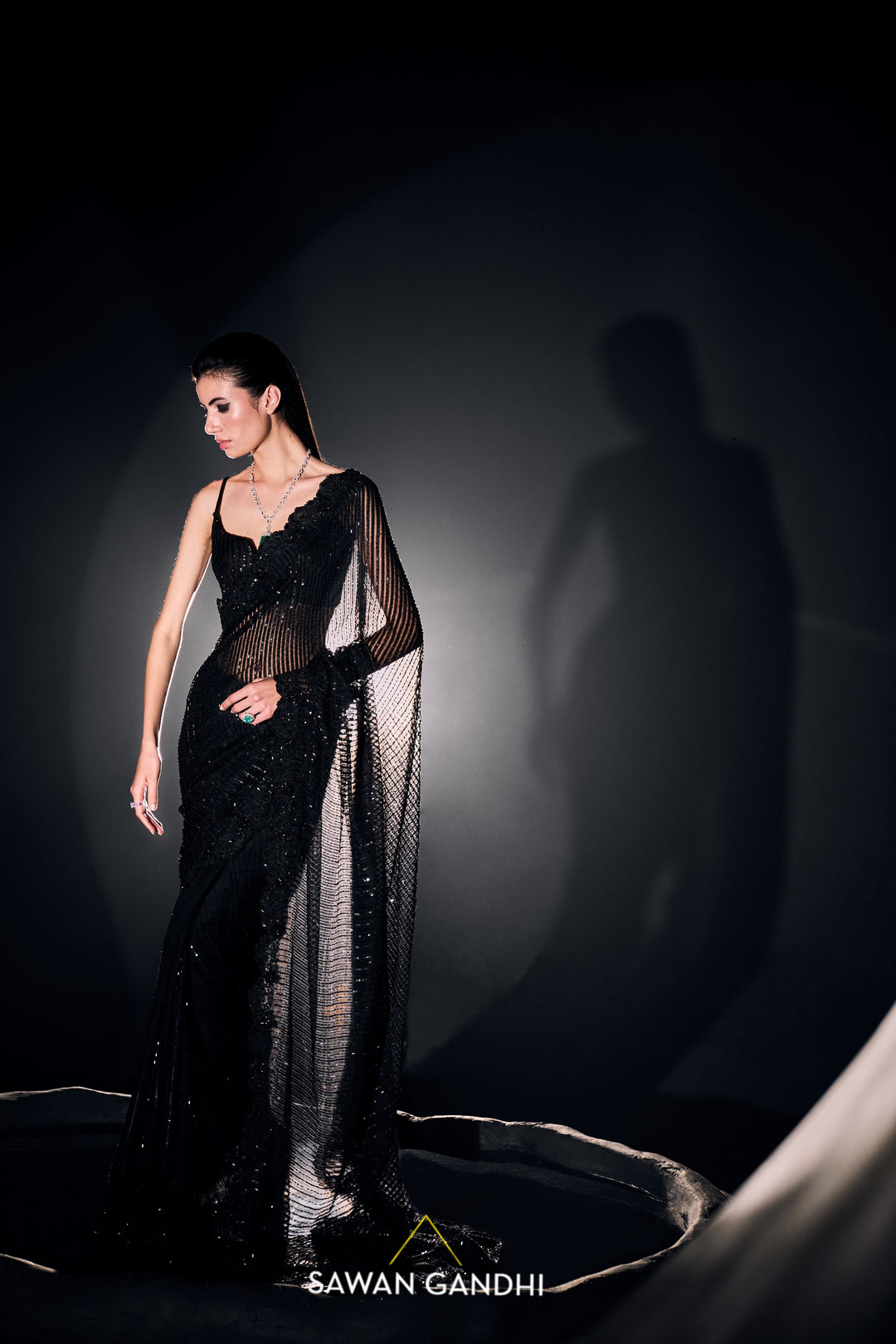 Black cutdana gicha saree