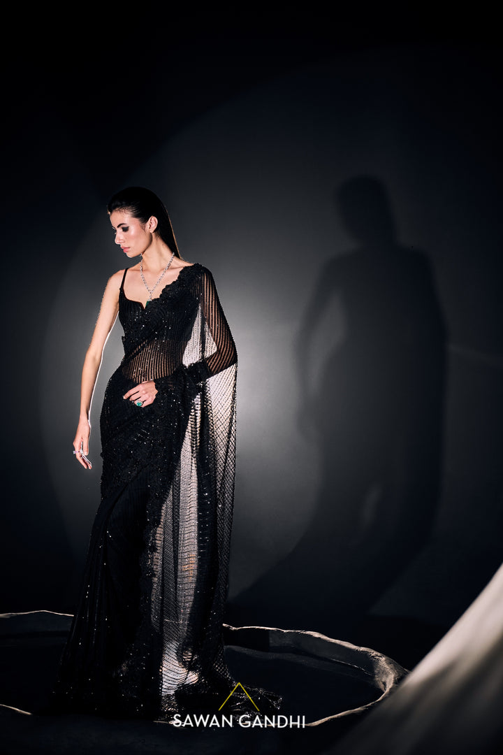 Black cutdana gicha saree