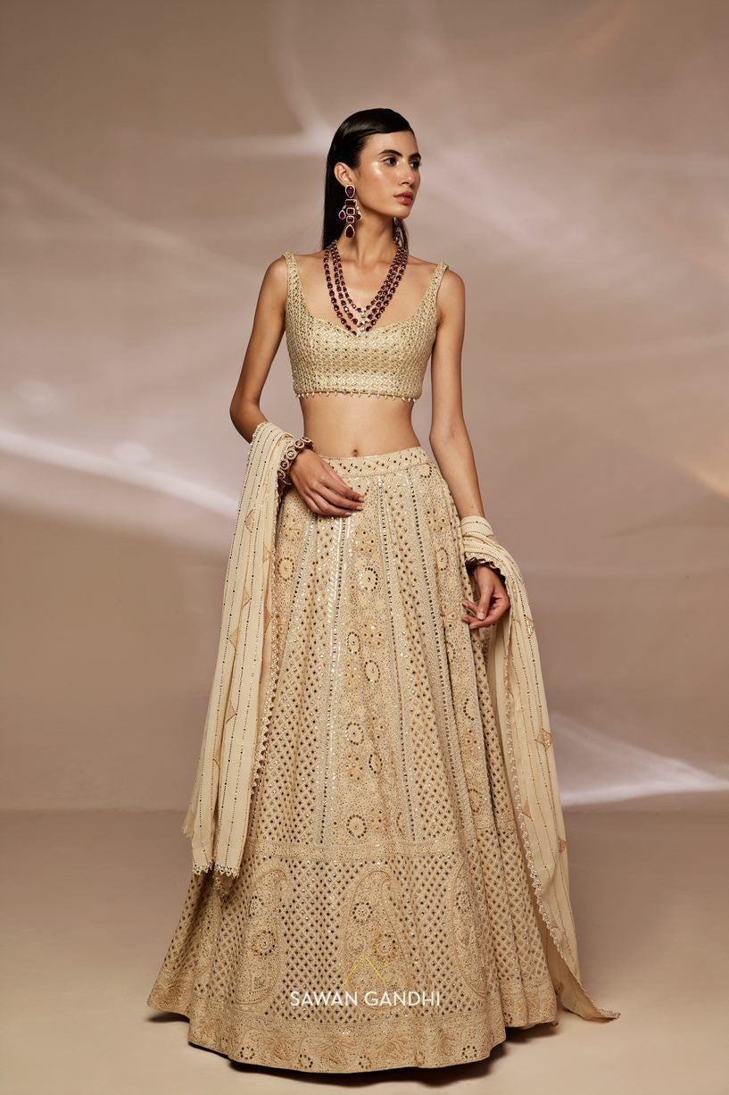 Gold chikankari lehnga set