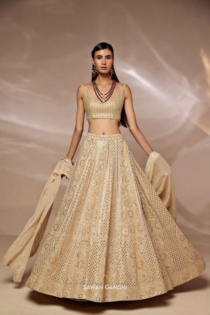 Gold chikankari lehnga set