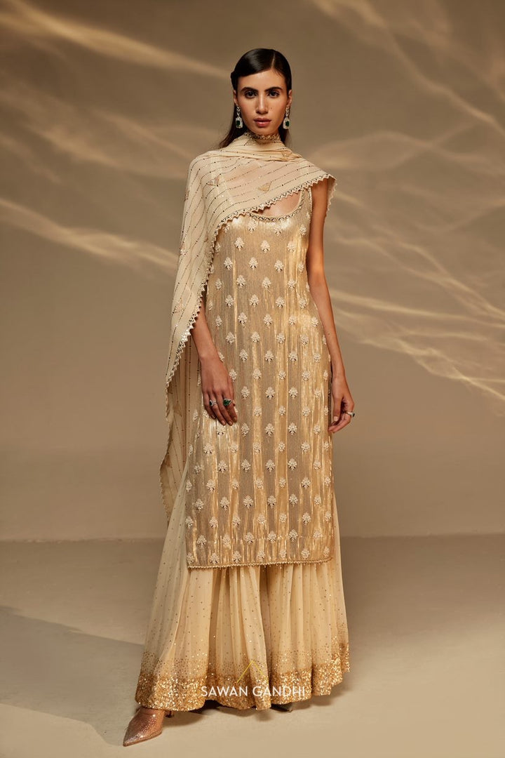 Gold sequins sharara suit set