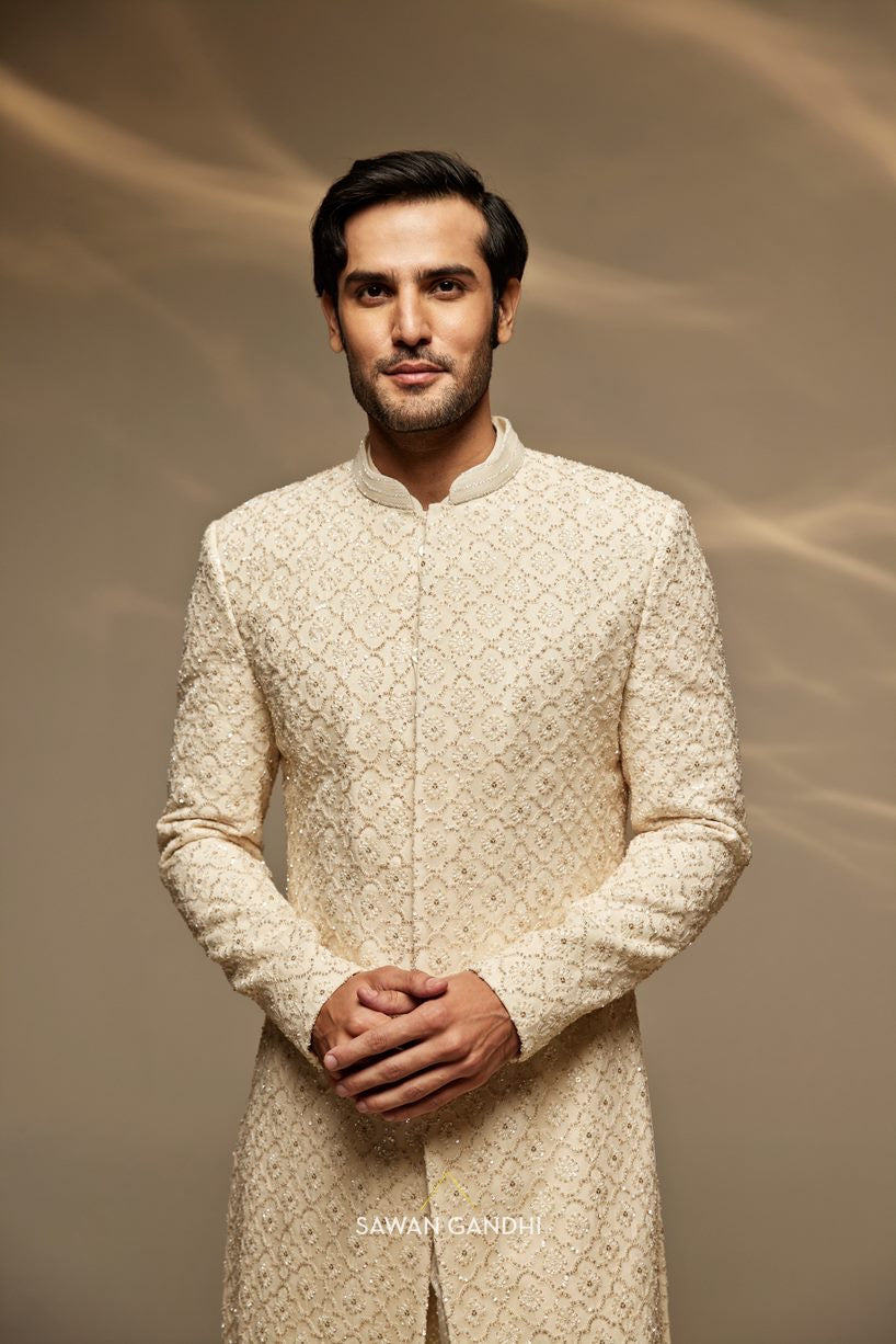 Light beige Chikankari sherwani