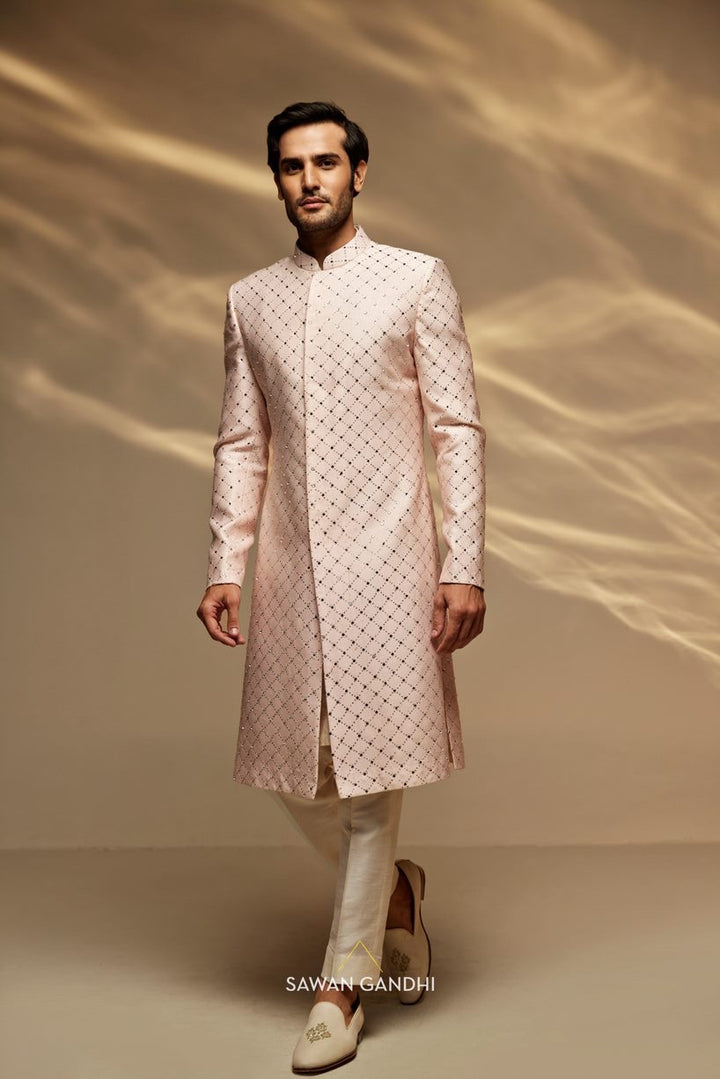 Blush pink mirror sherwani