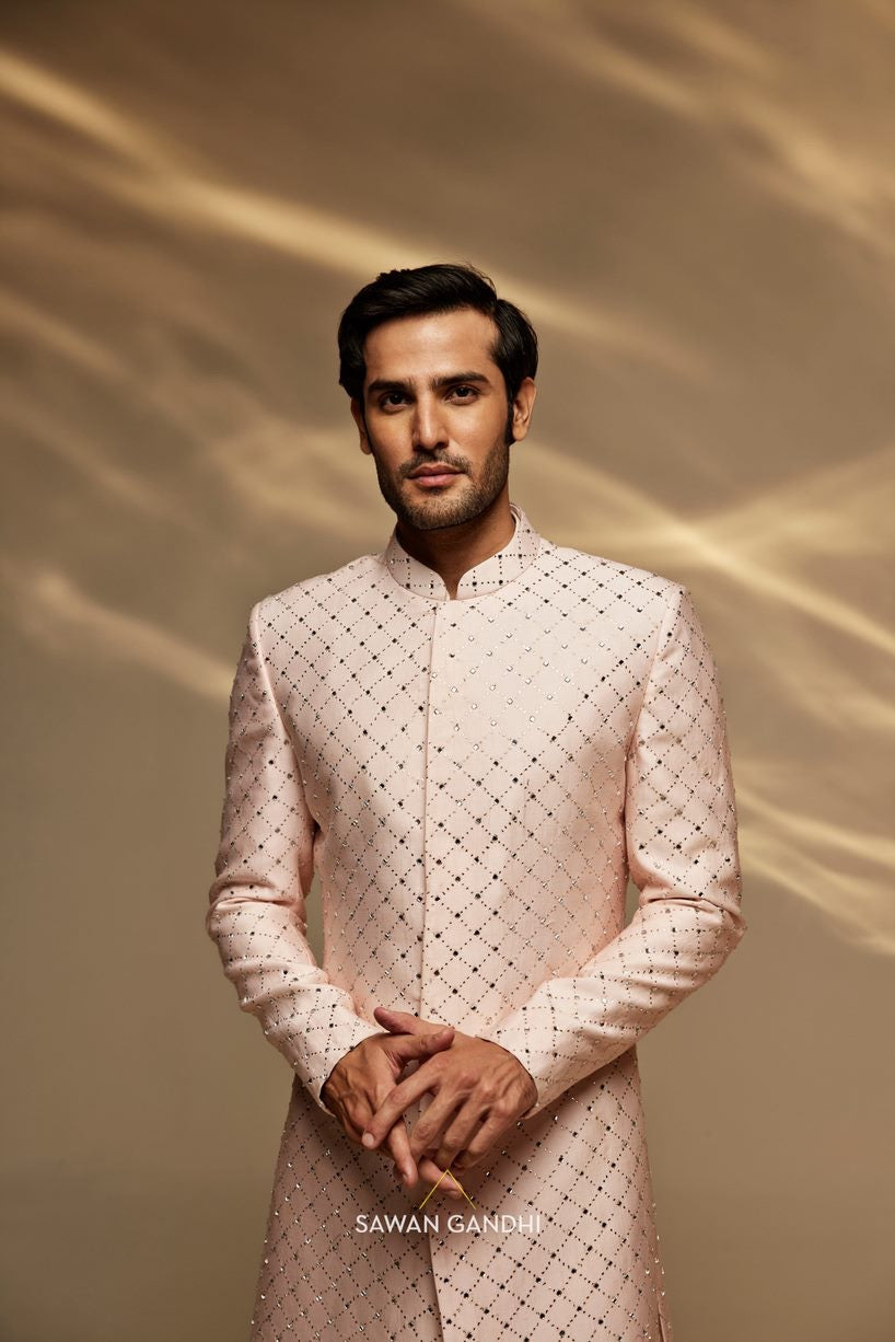 Blush pink mirror sherwani