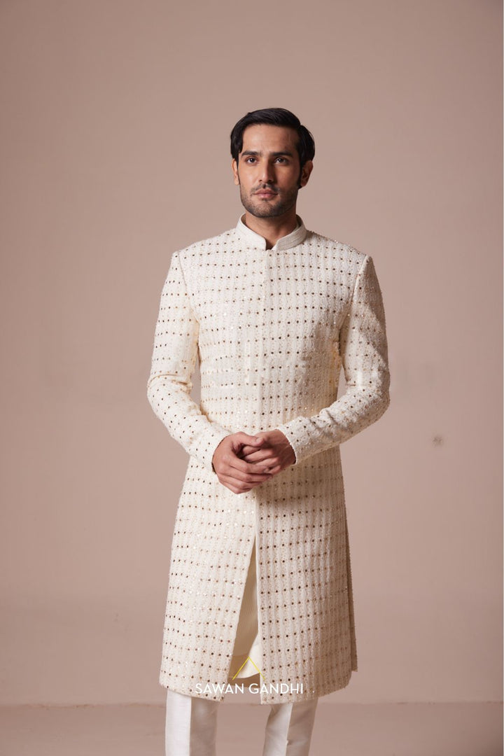 Ivory Mukaish sherwani