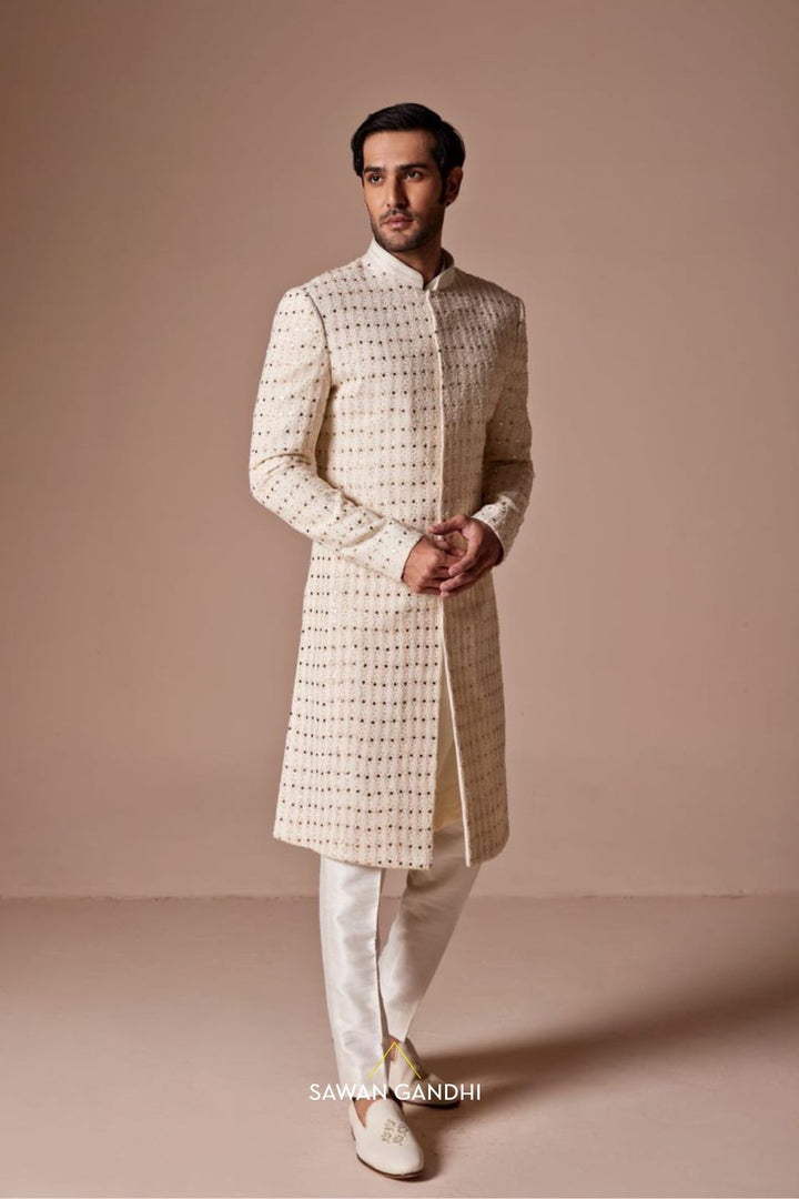 Ivory Mukaish sherwani